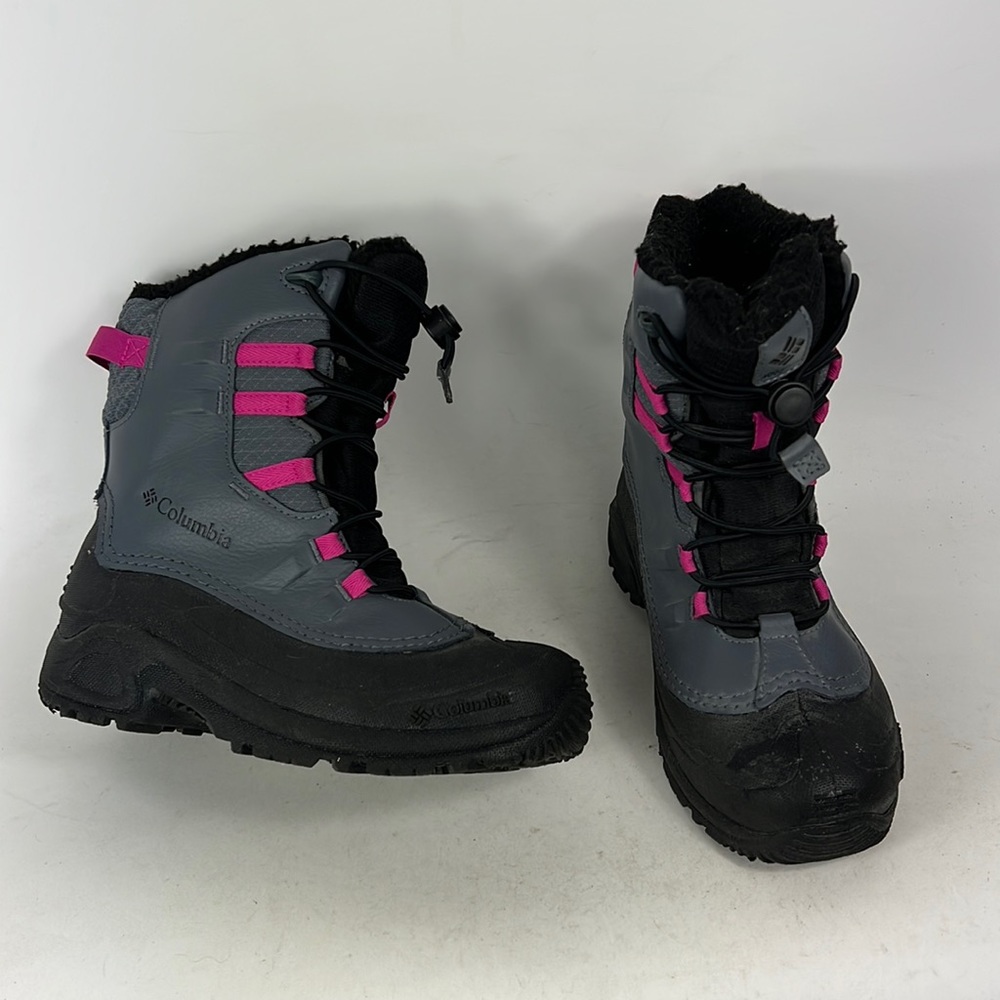 Columbia grey black pink bugaboot winter waterproof snow boots youth size 4